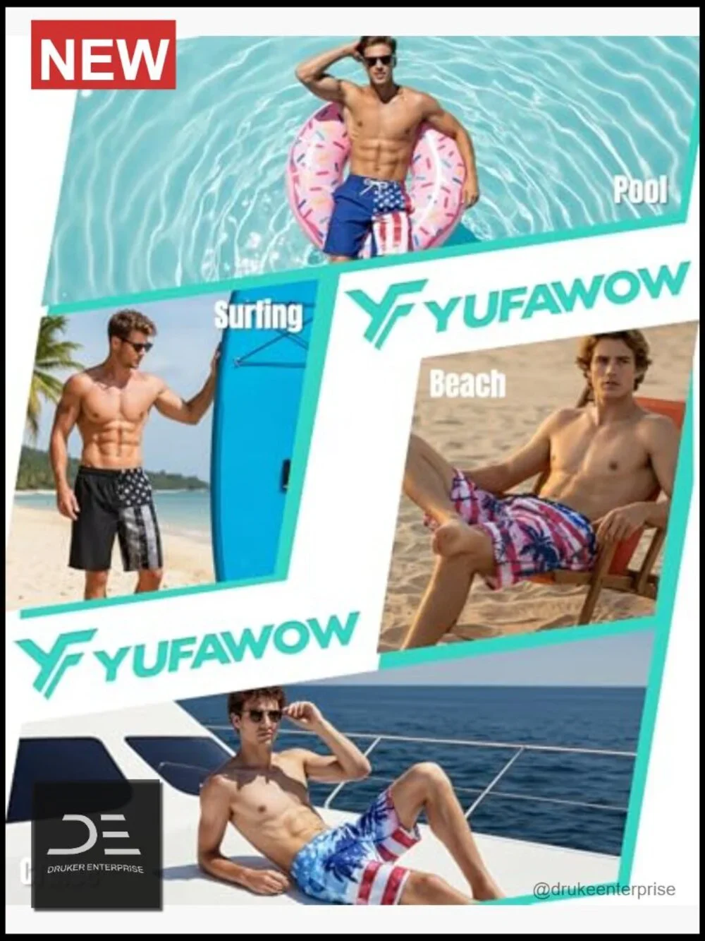 Men's Swim Trunks with Compression Liner Quick Dry Zipper Pockets